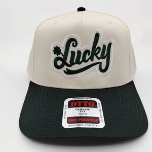 Irish Lucky St. Patricks Cap 5 Panel Snapback Cream and Green